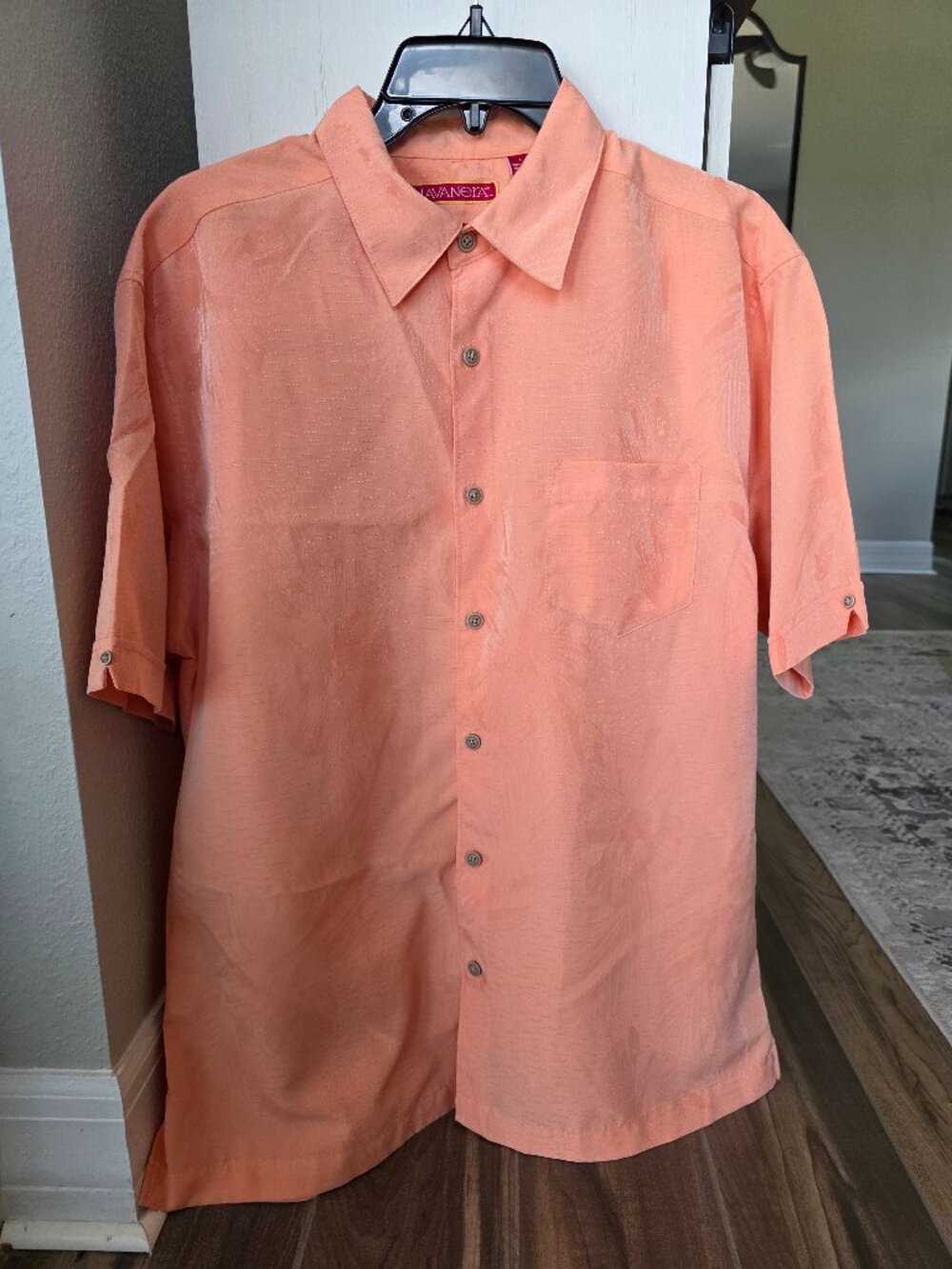 Havanera Co Men's Peach Tropical Leaf Resort Button Down Shirt